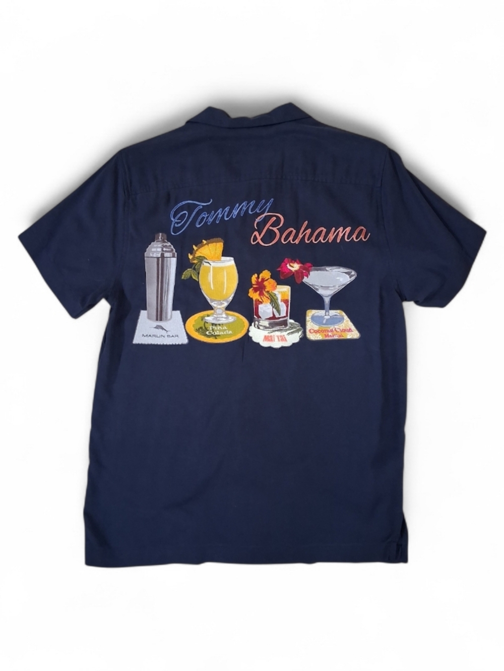 Tommy Bahama Shirt Mens S Blue Silk Marlin Bar Embroidered Camp Button Up